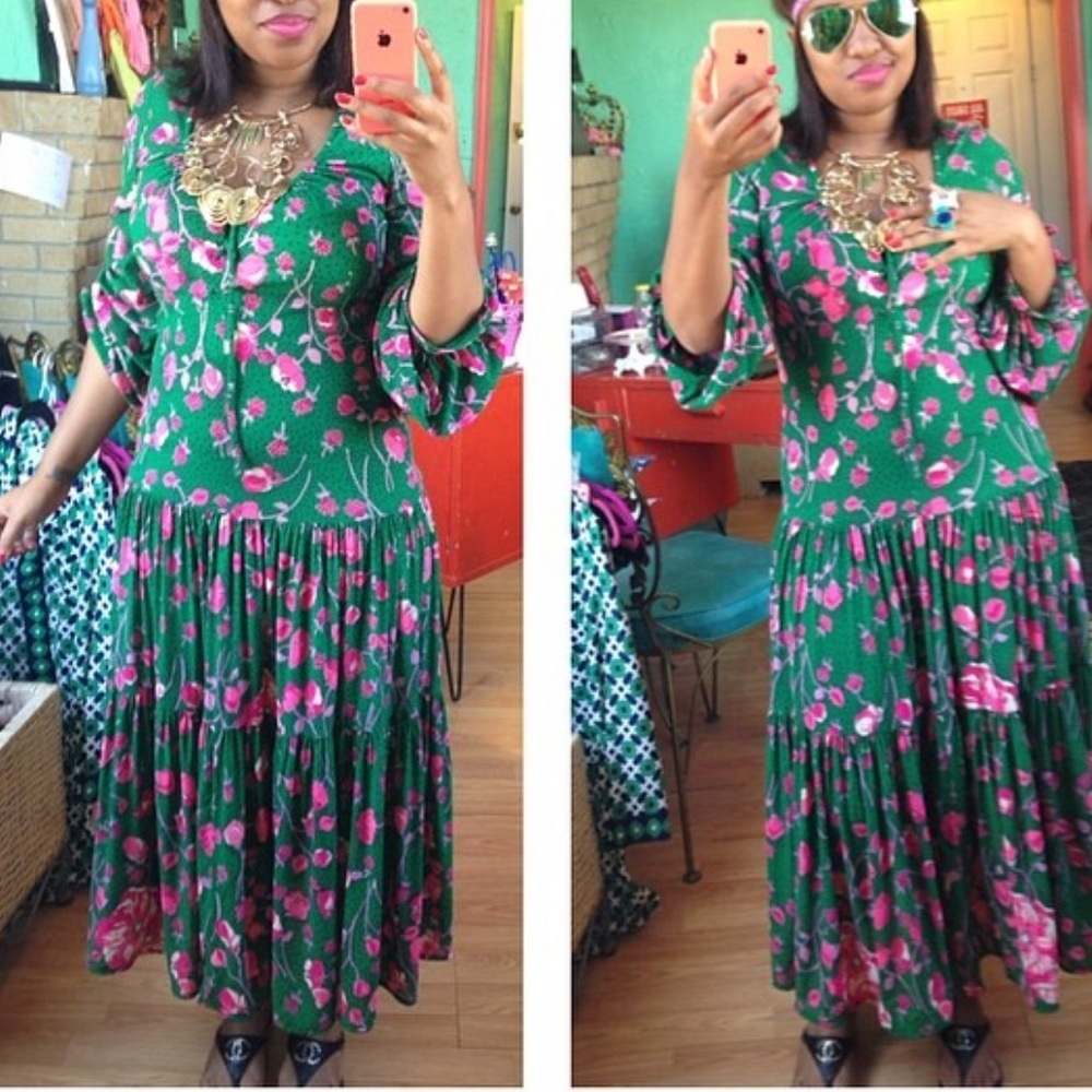 Vintage Paisley Green Dress
